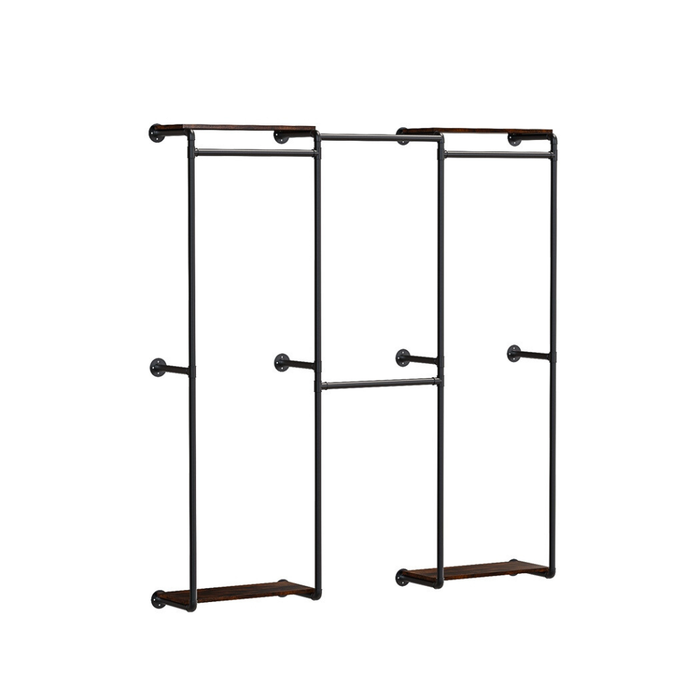 Vibe Geeks Wall-Mounted Industrial Pipe Clothes Rack With Shelves