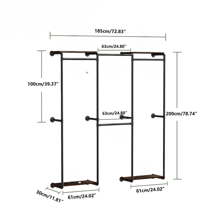 Vibe Geeks Wall-Mounted Industrial Pipe Clothes Rack With Shelves