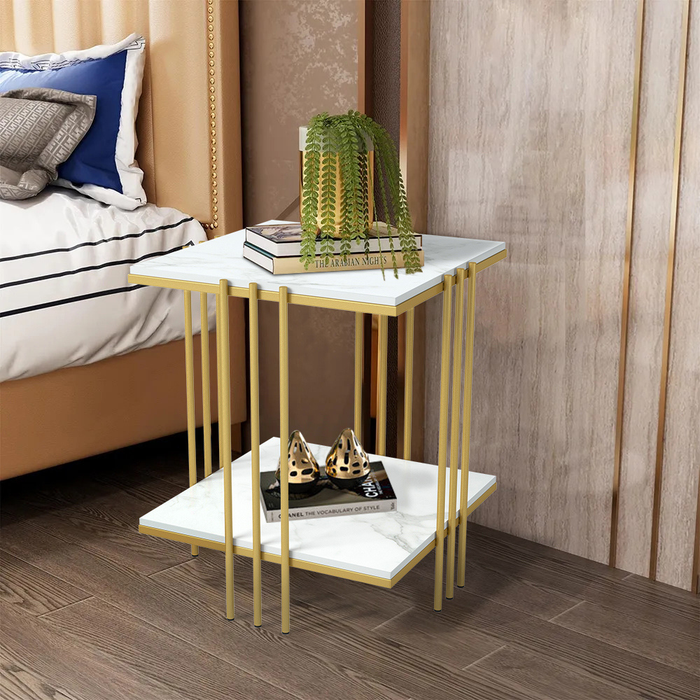 Vibe Geeks 2 Tier Square Marble Top Side Table