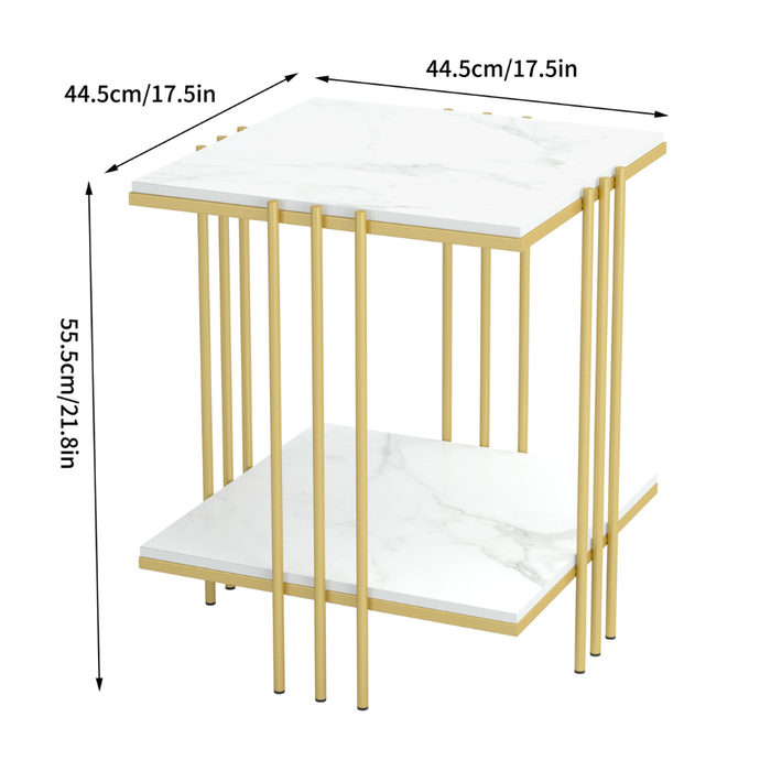 Vibe Geeks 2 Tier Square Marble Top Side Table