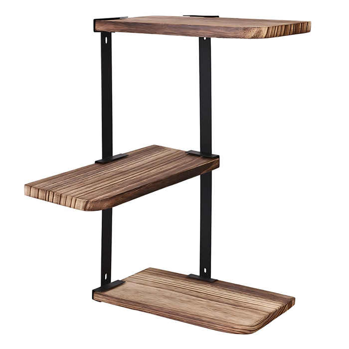 Vibe Geeks Rustic Industrial Wood Shelf Wall Mount Corner Rack