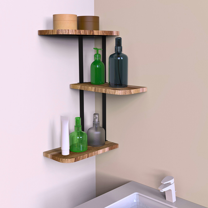 Vibe Geeks Rustic Industrial Wood Shelf Wall Mount Corner Rack