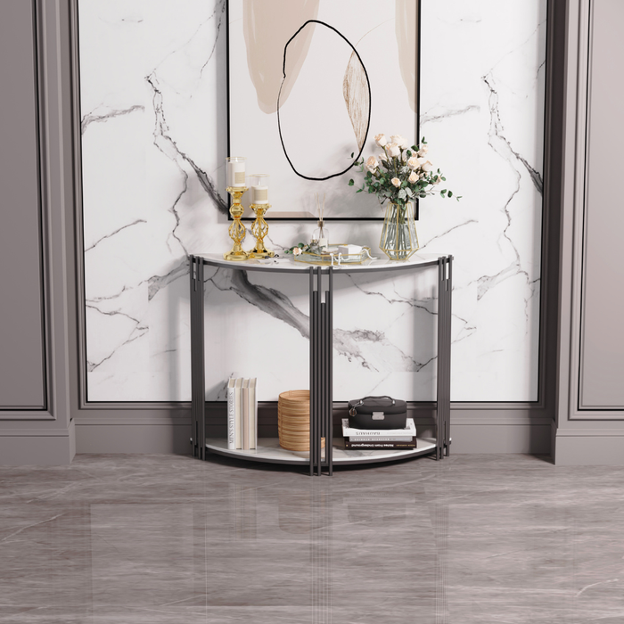 Vibe Geeks Half Moon Tiered Real Marble Entry Console Table Hallway Entryway Furniture