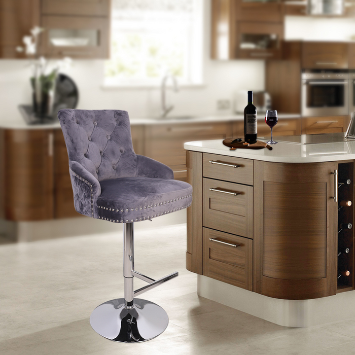 Vibe Geeks Luxurious Velvet Swivel Bar Stool With Lion Knocker & High Back