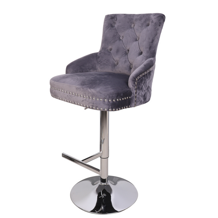 Vibe Geeks Luxurious Velvet Swivel Bar Stool With Lion Knocker & High Back