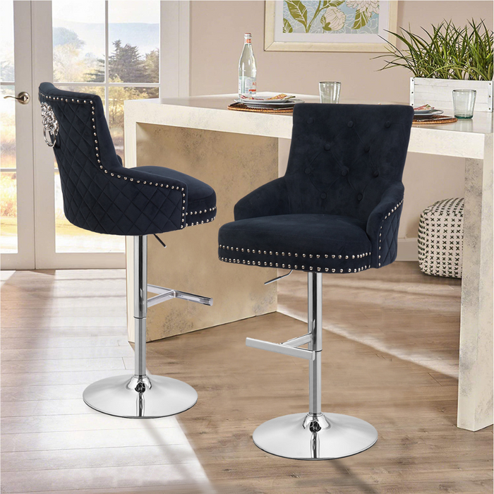 Vibe Geeks Luxurious Velvet Swivel Bar Stool With Lion Knocker & High Back