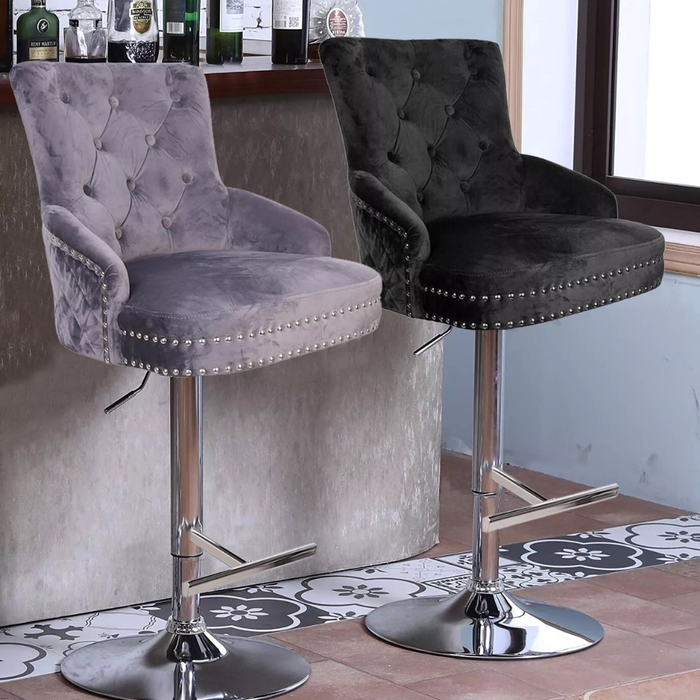 Vibe Geeks Luxurious Velvet Swivel Bar Stool With Lion Knocker & High Back