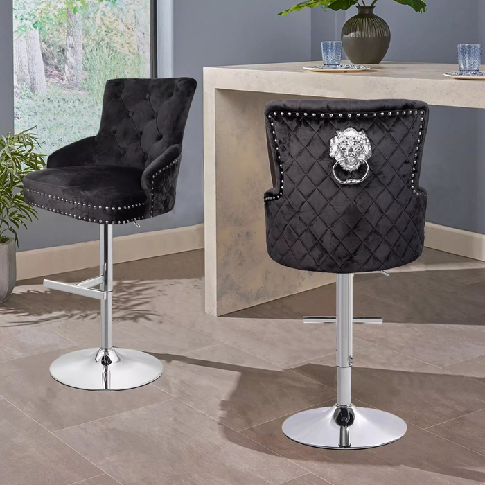 Vibe Geeks Luxurious Velvet Swivel Bar Stool With Lion Knocker & High Back