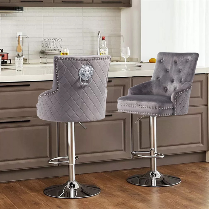 Vibe Geeks Luxurious Velvet Swivel Bar Stool With Lion Knocker & High Back