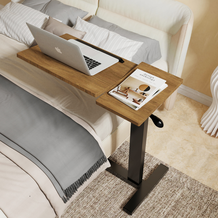 Vibe Geeks Split Top Tilting Adjustable Overbed Table With Wheels