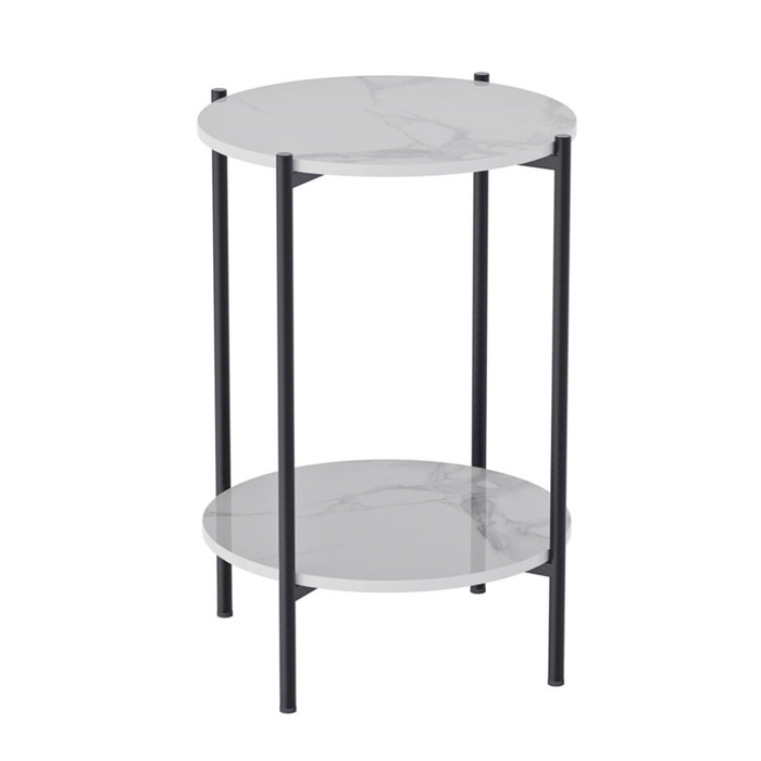 Vibe Geeks 2 Tier Round Coffee End Table With Storage Shelf