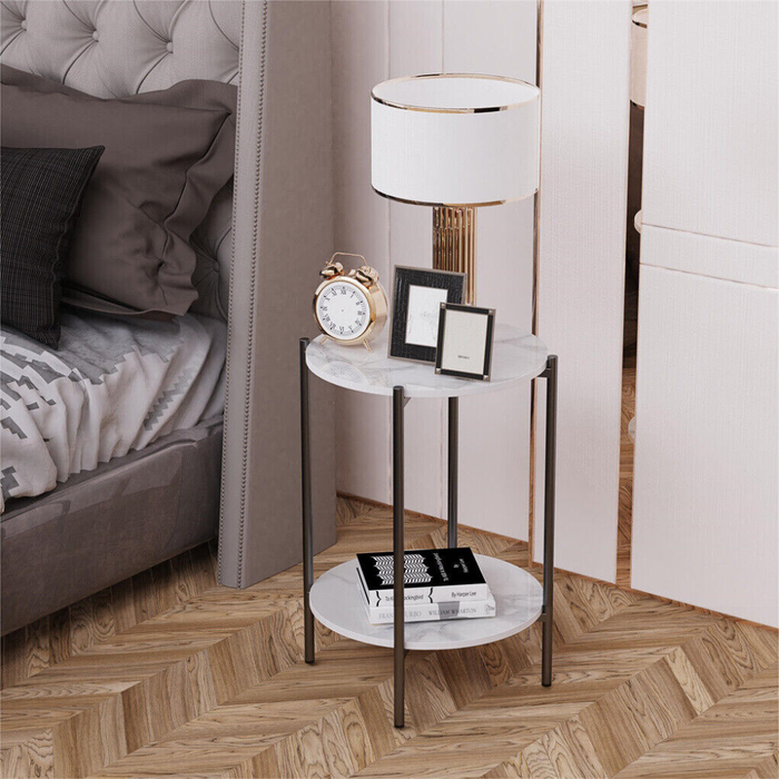 Vibe Geeks 2 Tier Round Coffee End Table With Storage Shelf