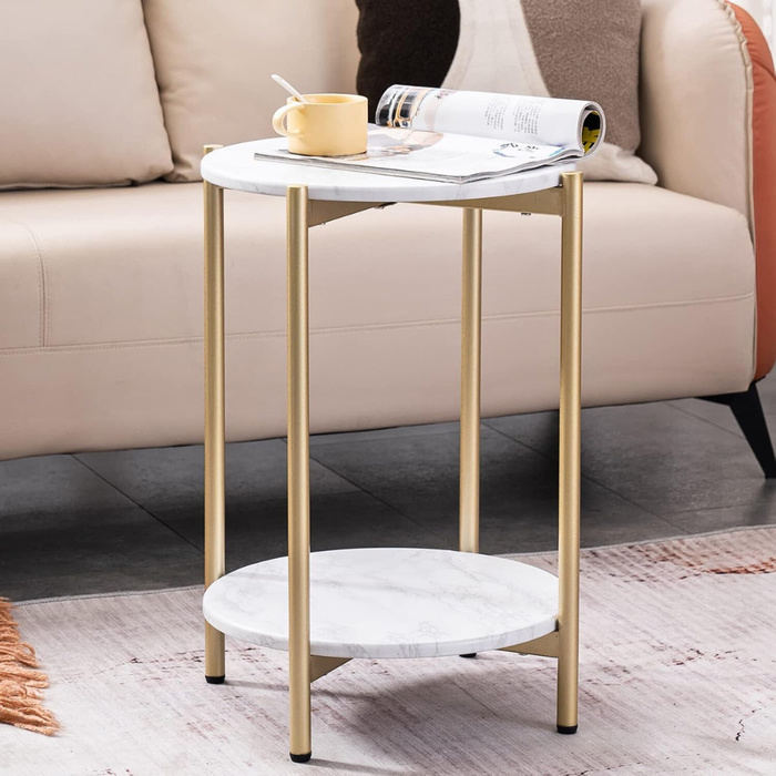 Vibe Geeks 2 Tier Round Coffee End Table With Storage Shelf