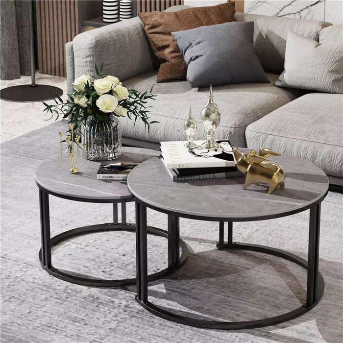 Vibe Geeks 2 Pack Marble Nesting Coffee Table Set