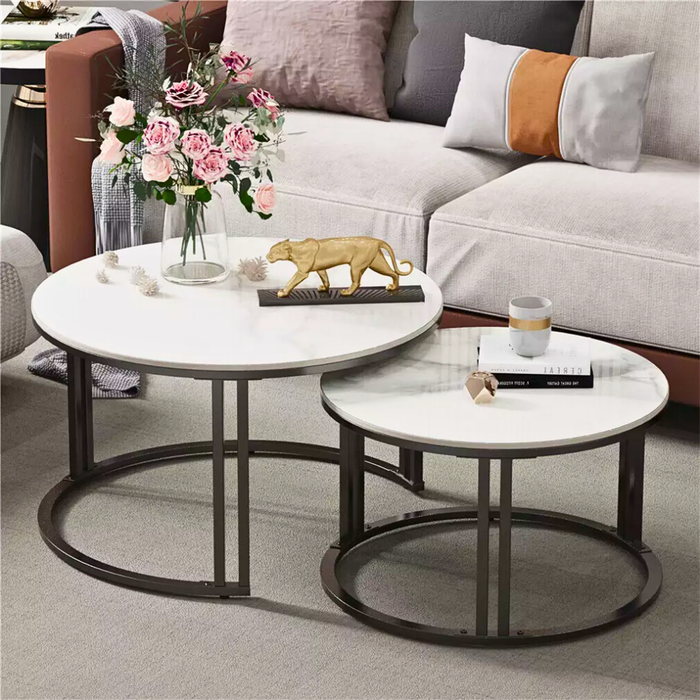 Vibe Geeks 2 Pack Marble Nesting Coffee Table Set