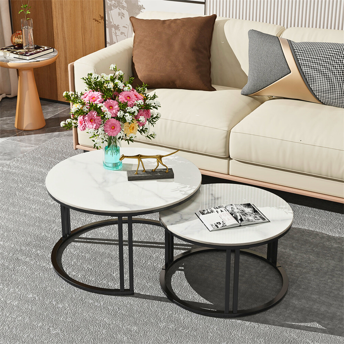 Vibe Geeks 2 Pack Marble Nesting Coffee Table Set