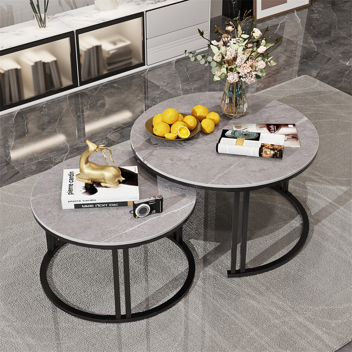 Vibe Geeks 2 Pack Marble Nesting Coffee Table Set