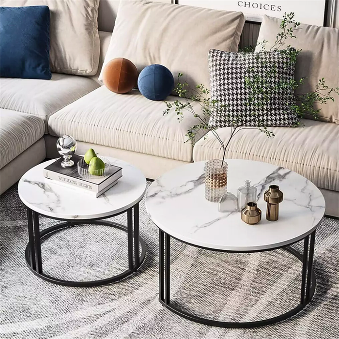 Vibe Geeks 2 Pack Marble Nesting Coffee Table Set