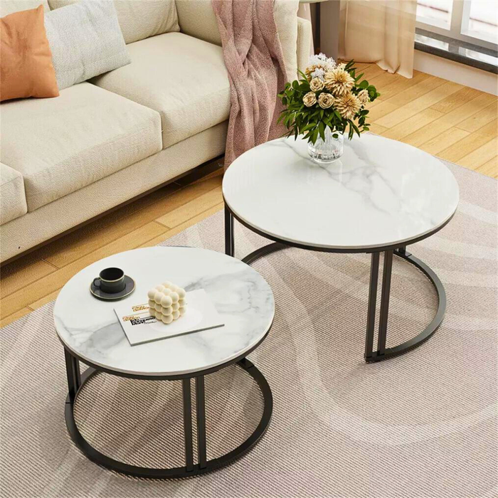 Vibe Geeks 2 Pack Marble Nesting Coffee Table Set