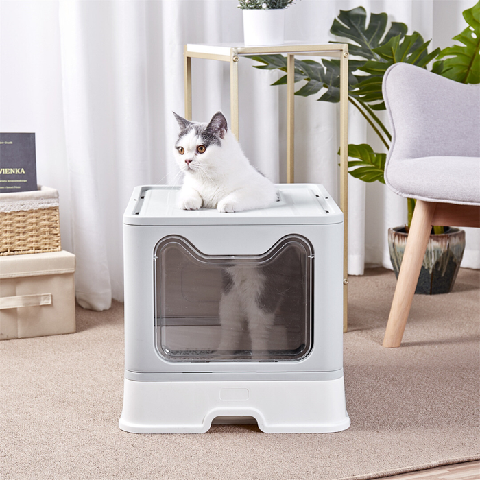 Vibe Geeks Tidy Cat Litter Box Enclosure With Portable Scoop Drawer