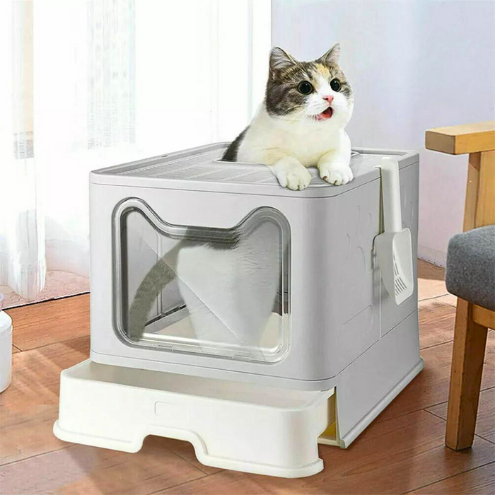 Vibe Geeks Tidy Cat Litter Box Enclosure With Portable Scoop Drawer