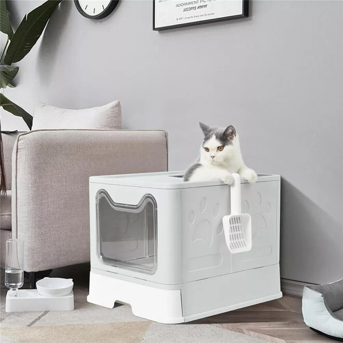 Vibe Geeks Tidy Cat Litter Box Enclosure With Portable Scoop Drawer