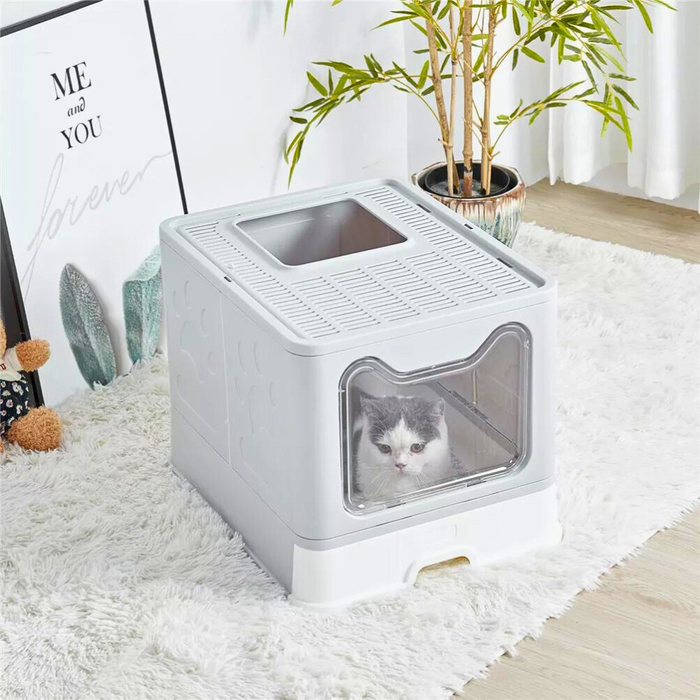 Vibe Geeks Tidy Cat Litter Box Enclosure With Portable Scoop Drawer