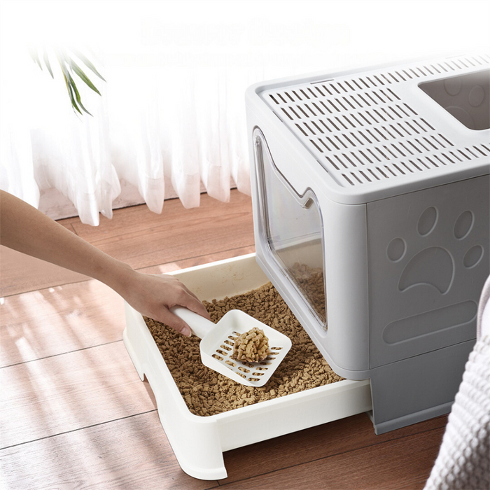 Vibe Geeks Tidy Cat Litter Box Enclosure With Portable Scoop Drawer