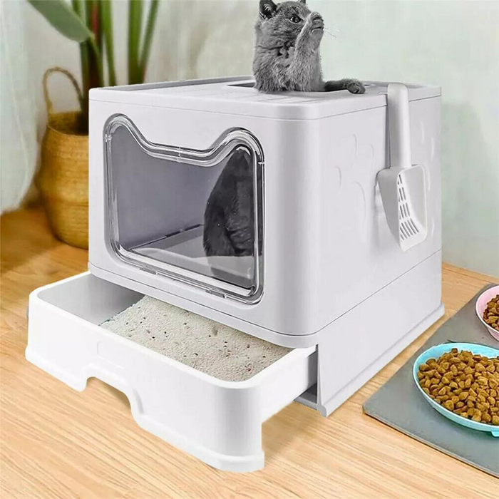 Vibe Geeks Tidy Cat Litter Box Enclosure With Portable Scoop Drawer