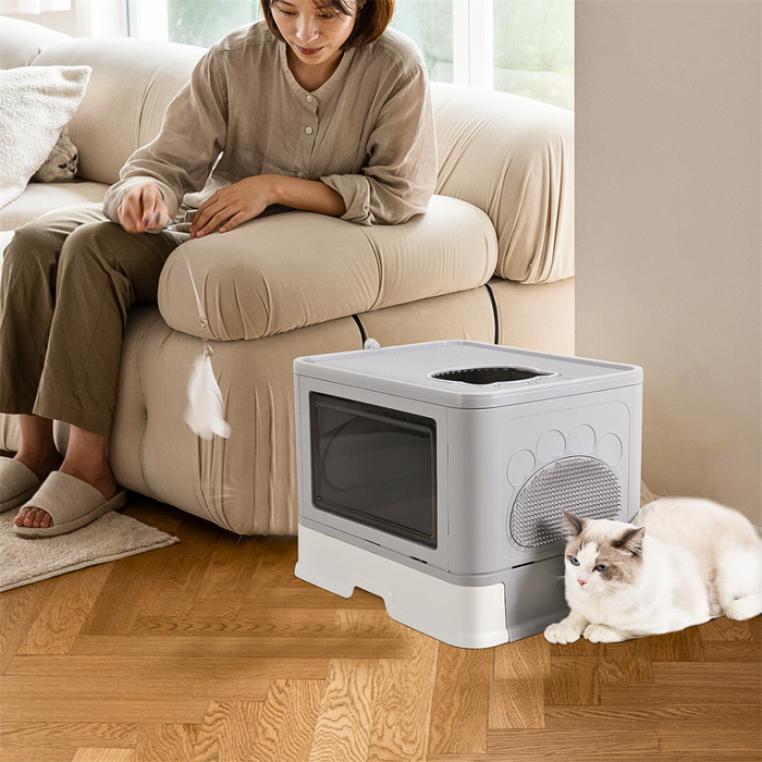 Vibe Geeks Stylish Cat Litter Box Enclosure With Portable Scoop Drawer