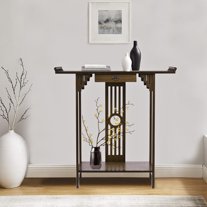 Vibe Geeks Elegant Wood Entryway Console Table With Drawer And Shelf