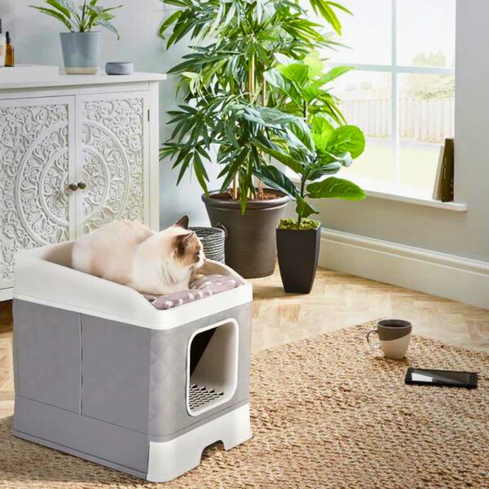 Vibe Geeks Detachable Top Cat Litter Box With Front Entry And Portable Scoop Drawer