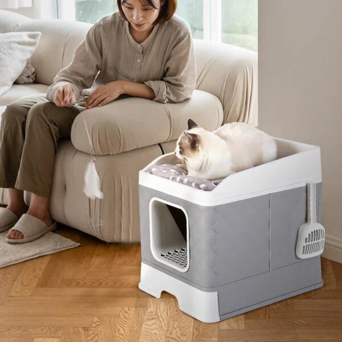 Vibe Geeks Detachable Top Cat Litter Box With Front Entry And Portable Scoop Drawer