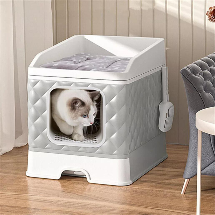 Vibe Geeks Detachable Top Cat Litter Box With Front Entry And Portable Scoop Drawer