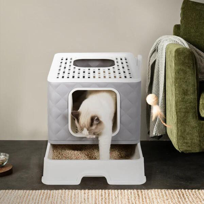 Vibe Geeks Detachable Top Cat Litter Box With Front Entry And Portable Scoop Drawer