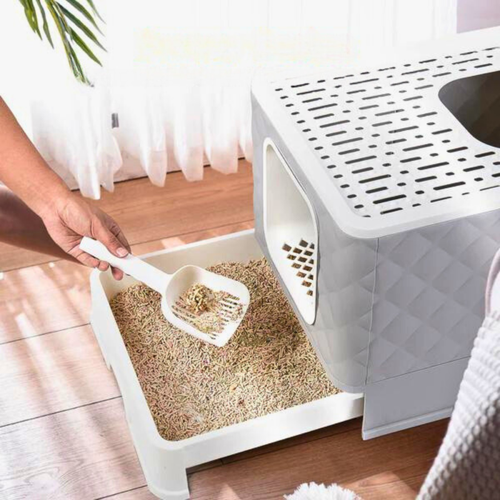 Vibe Geeks Detachable Top Cat Litter Box With Front Entry And Portable Scoop Drawer