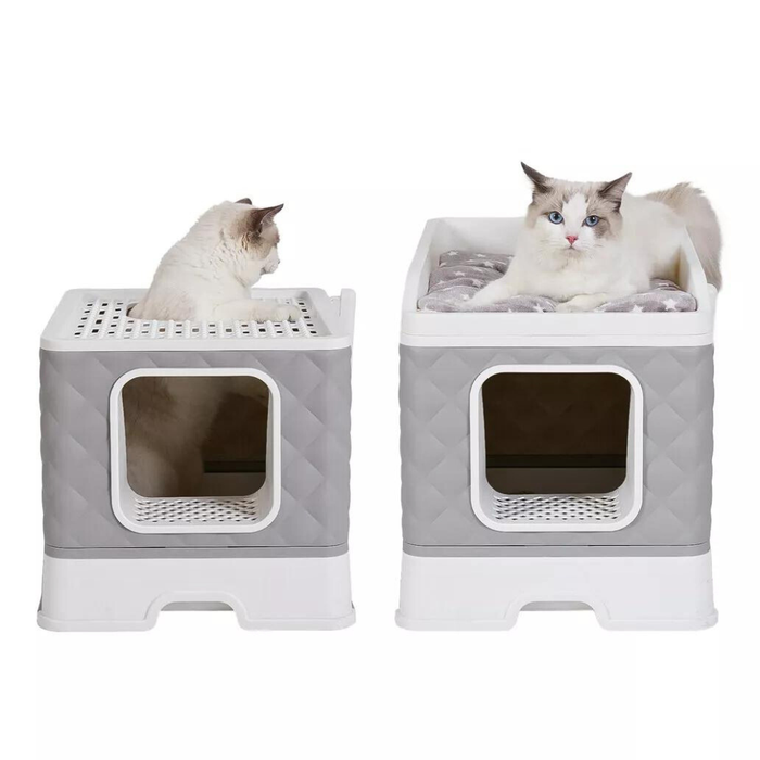 Vibe Geeks Detachable Top Cat Litter Box With Front Entry And Portable Scoop Drawer