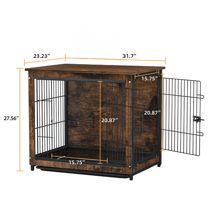 Vibe Geeks Wooden Pet Kennel Crate With Tabletop – Spacious Indoor Furniture For Medium To Large Dogs