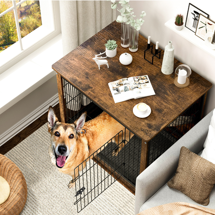 Vibe Geeks Wooden Pet Kennel Crate With Tabletop – Spacious Indoor Furniture For Medium To Large Dogs