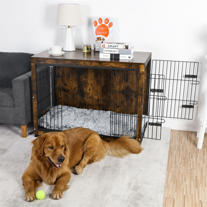 Vibe Geeks Wooden Pet Kennel Crate With Tabletop – Spacious Indoor Furniture For Medium To Large Dogs