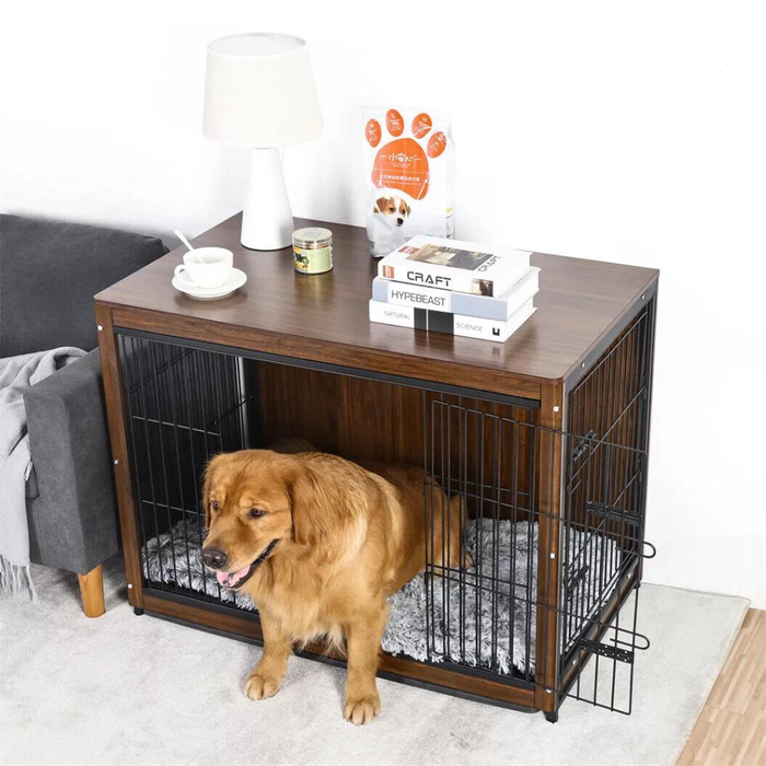 Vibe Geeks Wooden Pet Kennel Crate With Tabletop – Spacious Indoor Furniture For Medium To Large Dogs