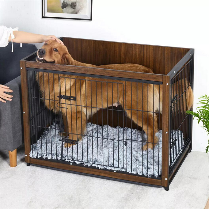 Vibe Geeks Wooden Pet Kennel Crate With Tabletop – Spacious Indoor Furniture For Medium To Large Dogs