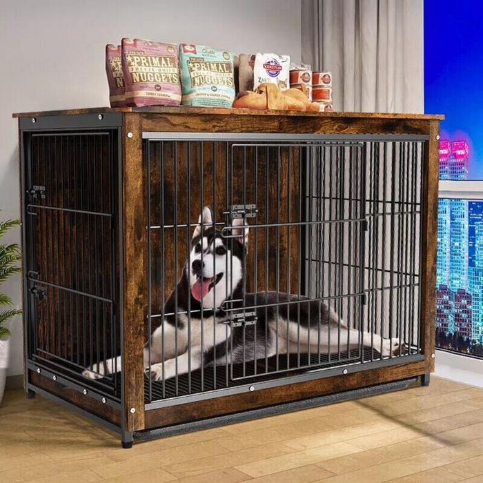 Vibe Geeks Wooden Pet Kennel Crate With Tabletop – Spacious Indoor Furniture For Medium To Large Dogs