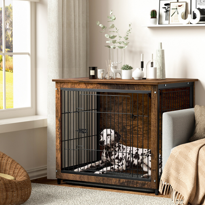 Vibe Geeks Wooden Pet Kennel Crate With Tabletop – Spacious Indoor Furniture For Medium To Large Dogs