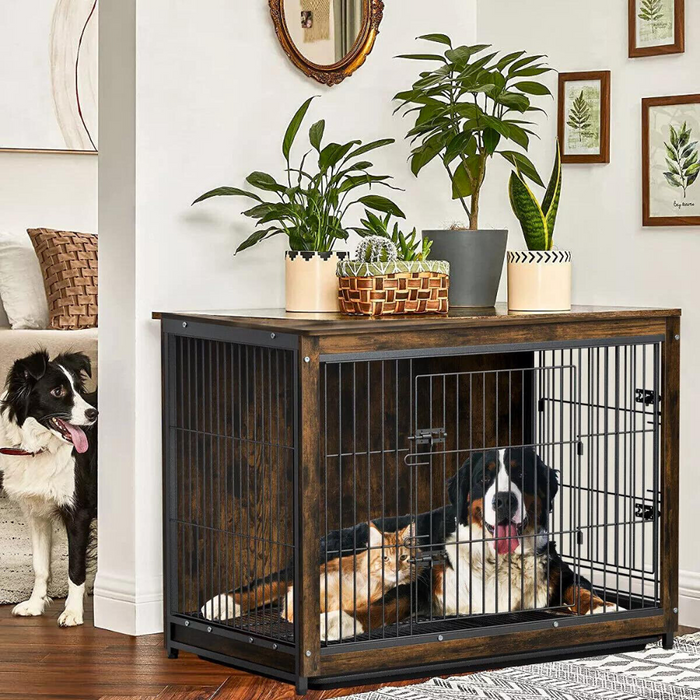 Vibe Geeks Wooden Pet Kennel Crate With Tabletop – Spacious Indoor Furniture For Medium To Large Dogs