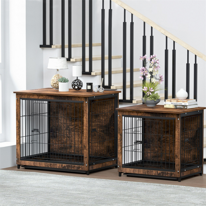 Vibe Geeks Wooden Pet Kennel Crate With Tabletop – Spacious Indoor Furniture For Medium To Large Dogs