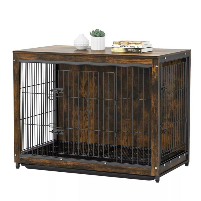 Vibe Geeks Wooden Pet Kennel Crate With Tabletop – Spacious Indoor Furniture For Medium To Large Dogs