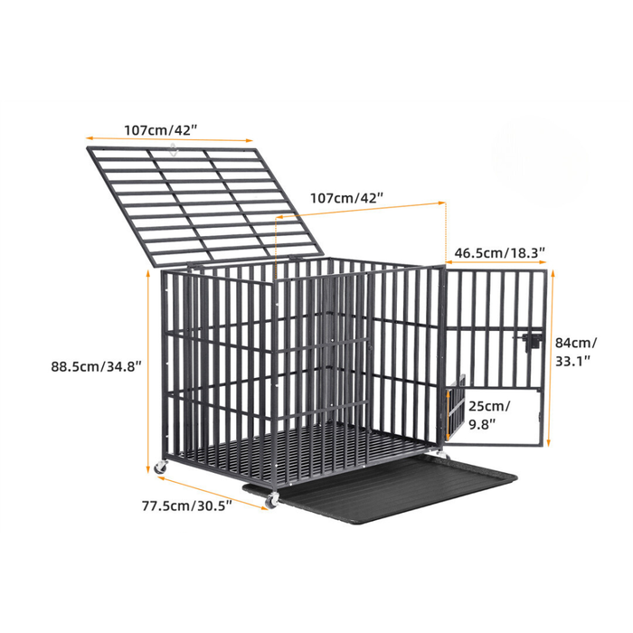 Vibe Geeks Mobile Heavy Duty Dog Crate With 3 Doors And Bottom Tray