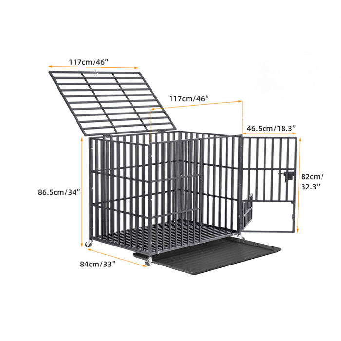 Vibe Geeks Mobile Heavy Duty Dog Crate With 3 Doors And Bottom Tray