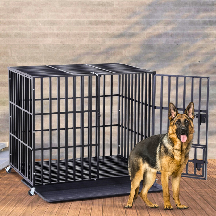 Vibe Geeks Mobile Heavy Duty Dog Crate With 3 Doors And Bottom Tray